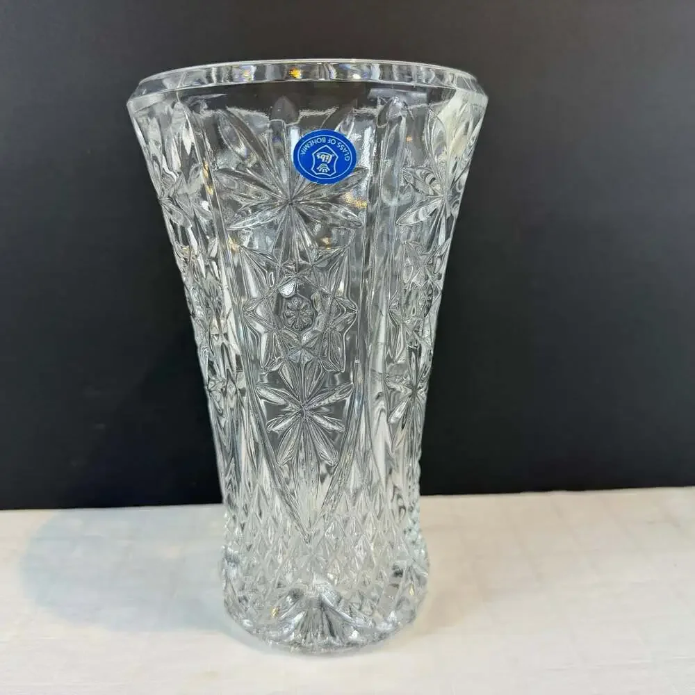 Bohemian Czech crystal hand cut vase Approx 7.5” Height